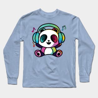 Happy Panda Bear with headphones Long Sleeve T-Shirt